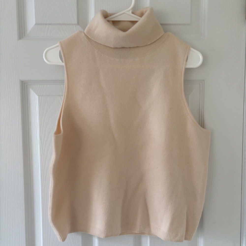 Cream Sleeveless Turtleneck Sweater